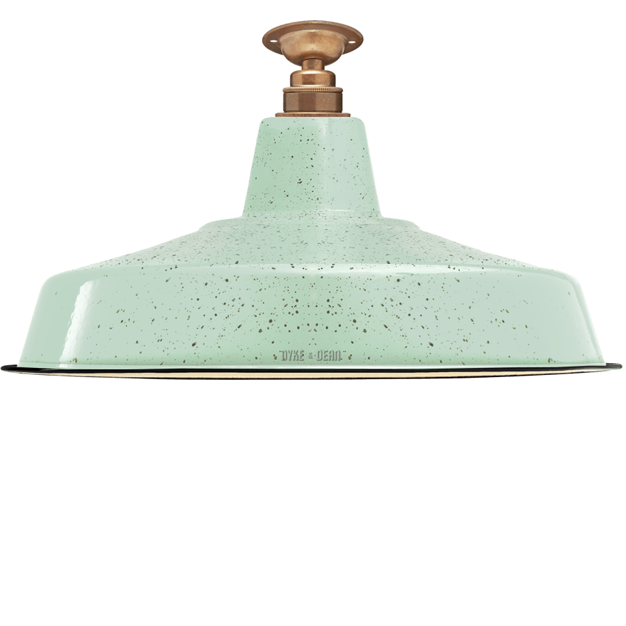 FIXED LARGE MINT GREEN SPECKLE ENAMEL SHADE - DYKE & DEAN