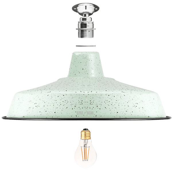 FIXED LARGE MINT GREEN SPECKLE ENAMEL SHADE - DYKE & DEAN