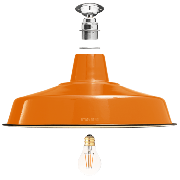 FIXED LARGE ORANGE ENAMEL SHADE - DYKE & DEAN