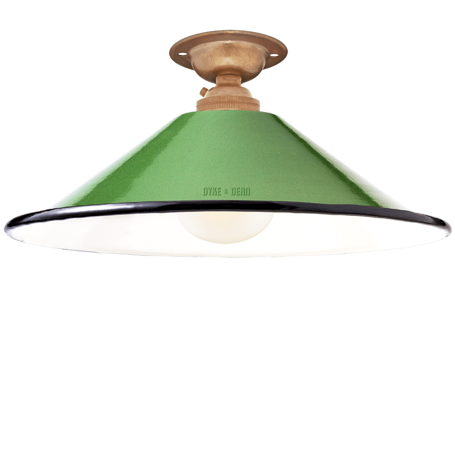 FIXED SMALL GREEN ENAMEL CONE SHADE - DYKE & DEAN