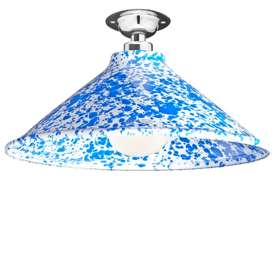 FIXED SPLATTERWARE BLUE ENAMEL CONE SHADE - DYKE & DEAN