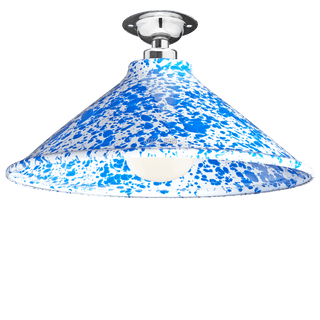 FIXED SPLATTERWARE BLUE ENAMEL CONE SHADE - DYKE & DEAN