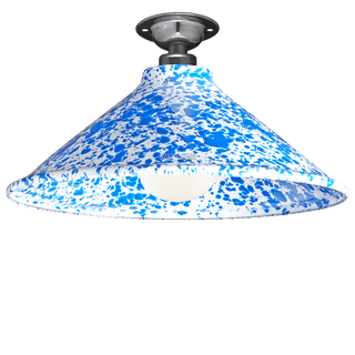 FIXED SPLATTERWARE BLUE ENAMEL CONE SHADE - DYKE & DEAN