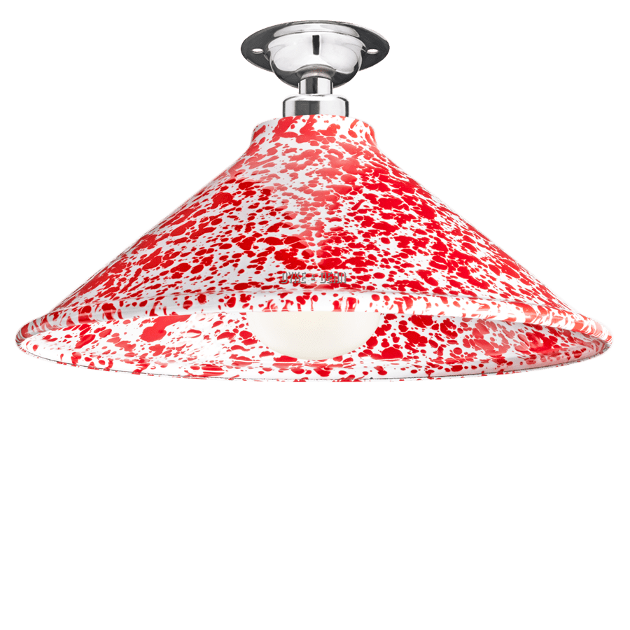 FIXED SPLATTERWARE RED ENAMEL CONE SHADE - DYKE & DEAN