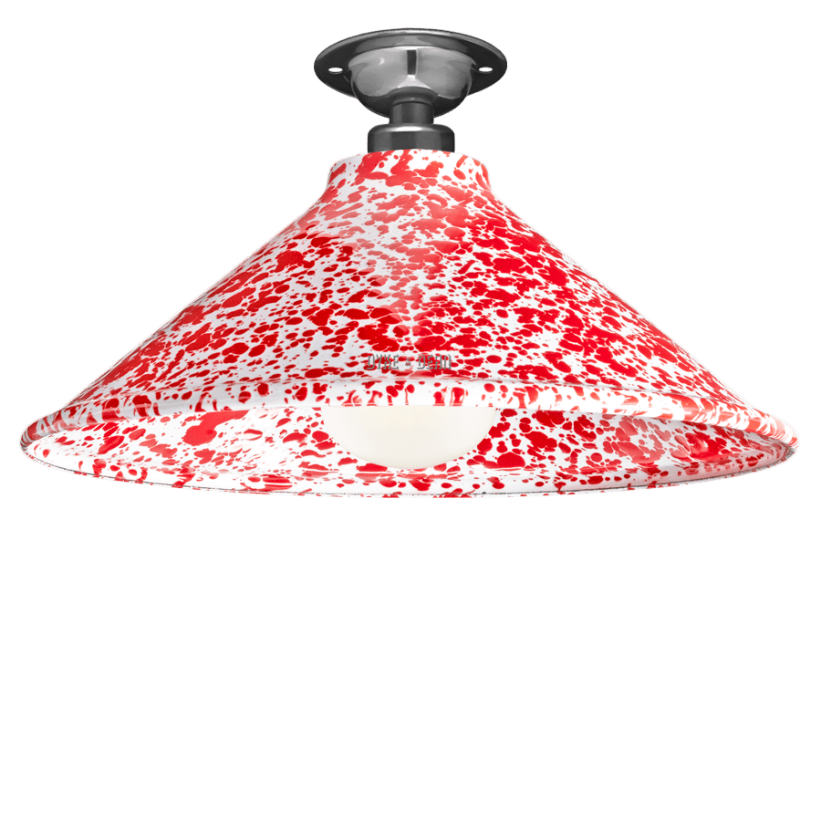 FIXED SPLATTERWARE RED ENAMEL CONE SHADE - DYKE & DEAN