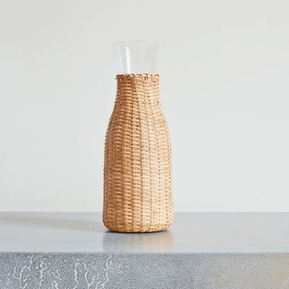 GLASS CARAFE WITH RATTAN SLEEVE - DYKE & DEAN