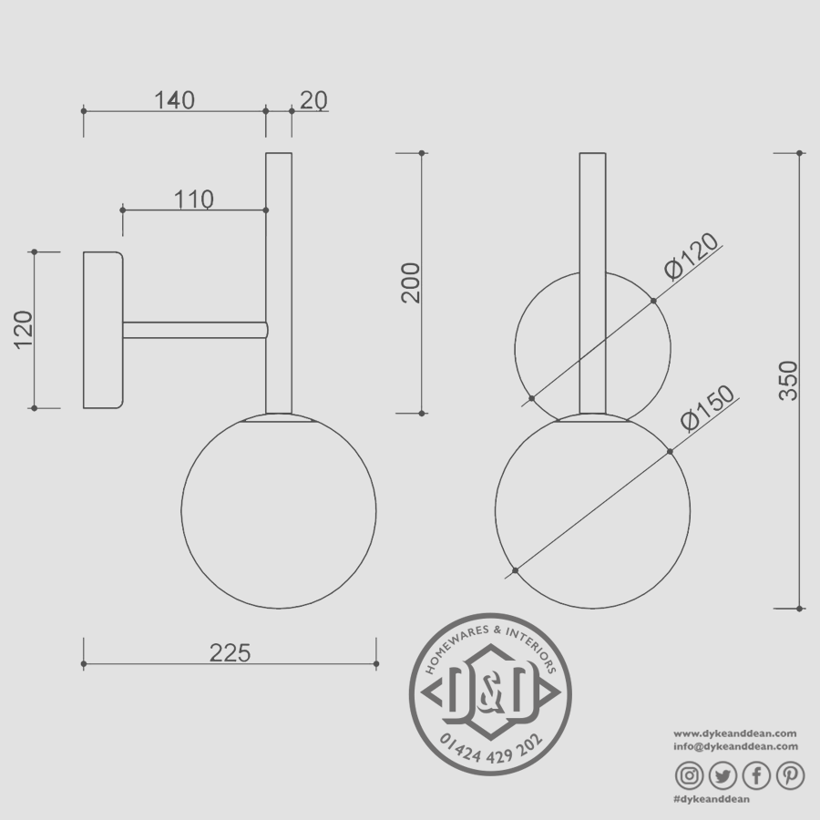 LANTERN GLOBE ROD WALL LIGHT - DYKE & DEAN