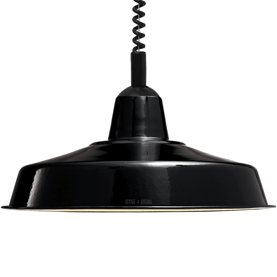 LARGE BLACK ENAMEL RETRACTABLE CORD LIGHT - DYKE & DEAN