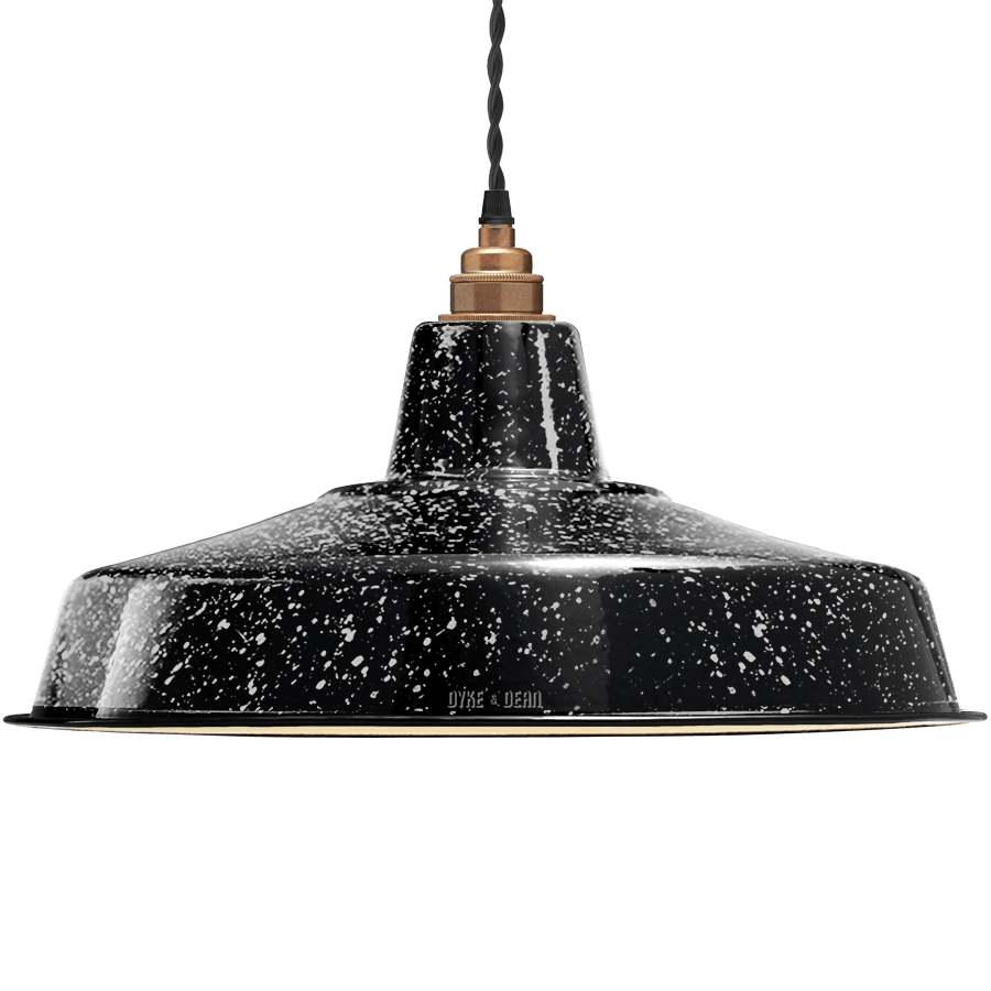 LARGE BLACK SPECKLE ENAMEL SHADE - DYKE & DEAN