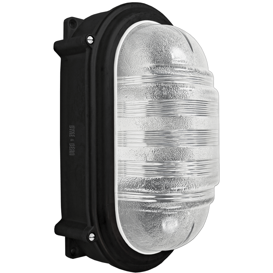 LARGE CAST OVAL BULKHEAD LAMP BLACK - DYKE & DEAN