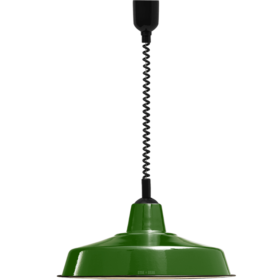 LARGE GREEN ENAMEL RETRACTABLE CORD LIGHT - DYKE & DEAN