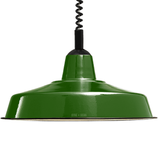 LARGE GREEN ENAMEL RETRACTABLE CORD LIGHT - DYKE & DEAN