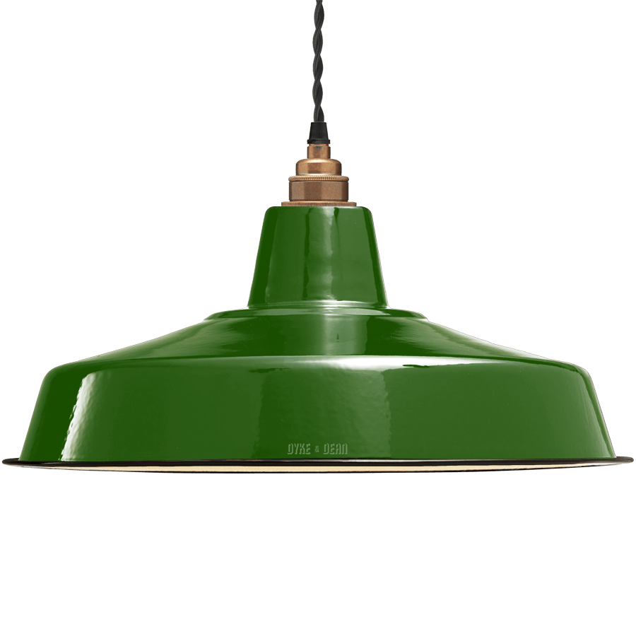 LARGE GREEN ENAMEL SHADE - DYKE & DEAN