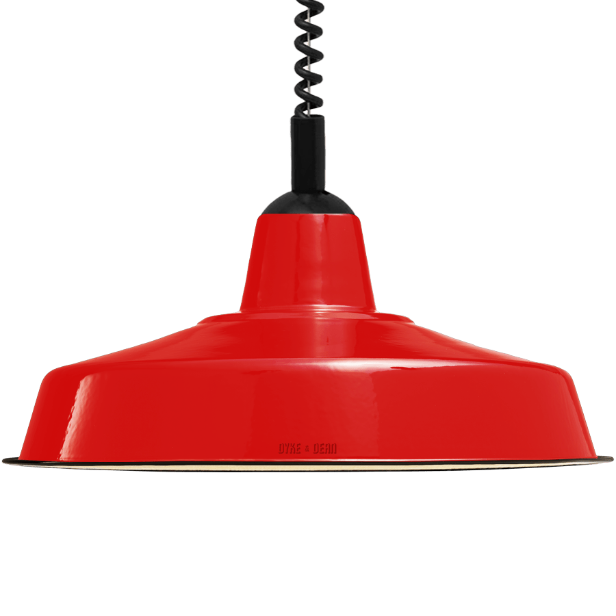 LARGE RED ENAMEL RETRACTABLE CORD LIGHT - DYKE & DEAN