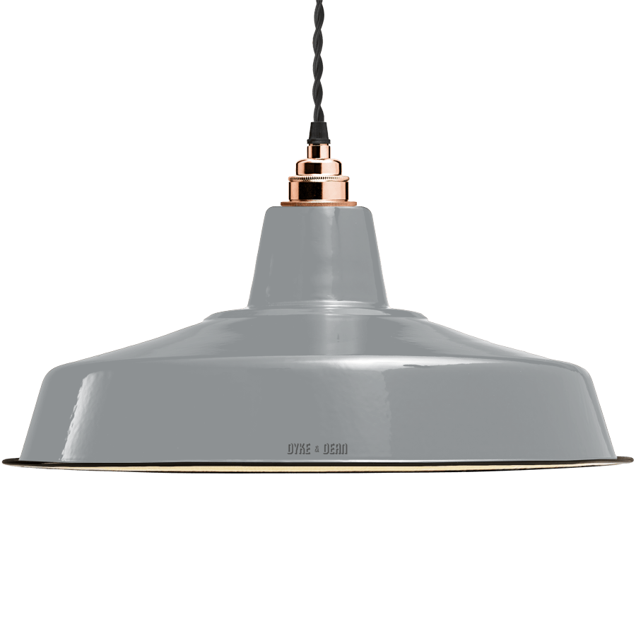 LARGE STORM GREY ENAMEL SHADE - DYKE & DEAN