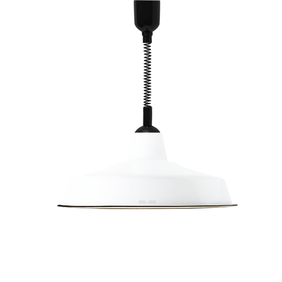 LARGE WHITE ENAMEL RETRACTABLE CORD LIGHT - DYKE & DEAN