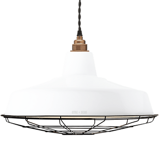 LARGE WHITE ENAMEL SHADE CAGED - DYKE & DEAN