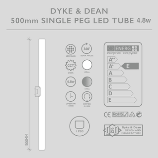 LED OPAL GLASS TUBE PEG BULB 4.8W 500MM - DYKE & DEAN