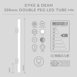 LED OPAL TUBE DOUBLE PEG BULB 5W 500mm - DYKE & DEAN