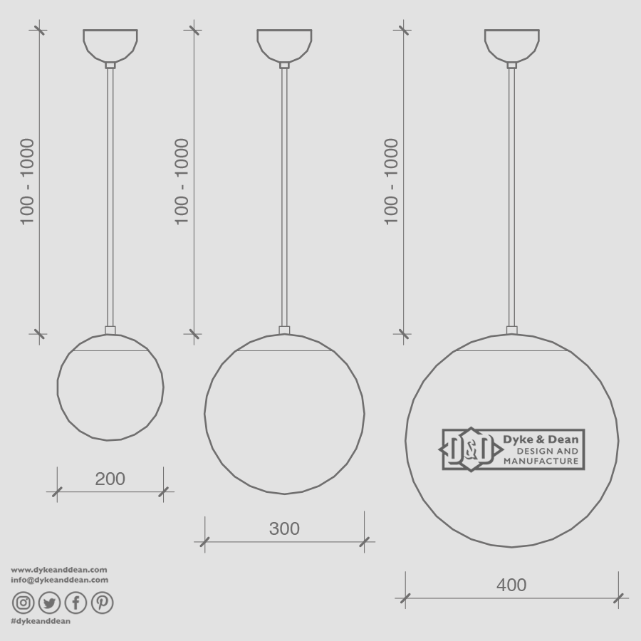 OPAL GLOBE PENDANT CHROME 200mm - DYKE & DEAN