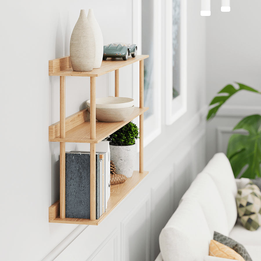 PLATFORM 3 WALL SHELF NATURAL OAK - DYKE & DEAN