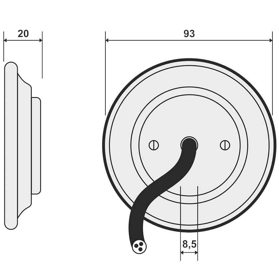 PORCELAIN WALL CABLE GLAND SOCKET WHITE - DYKE & DEAN