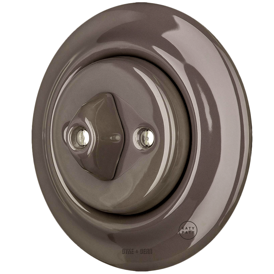 PORCELAIN WALL LIGHT SWITCH BROWN ROTARY - DYKE & DEAN