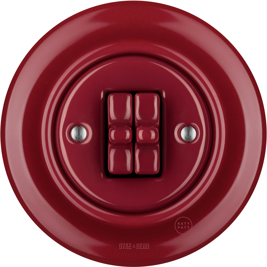 PORCELAIN WALL LIGHT SWITCH BURGUNDY 2 TOGGLE - DYKE & DEAN