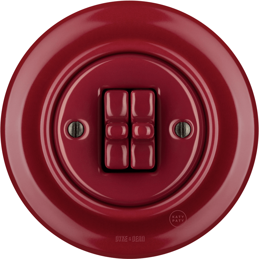 PORCELAIN WALL LIGHT SWITCH BURGUNDY 2 TOGGLE - DYKE & DEAN