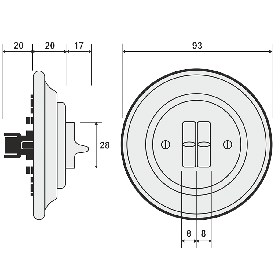 PORCELAIN WALL LIGHT SWITCH CHLOREDO 2 TOGGLE - DYKE & DEAN