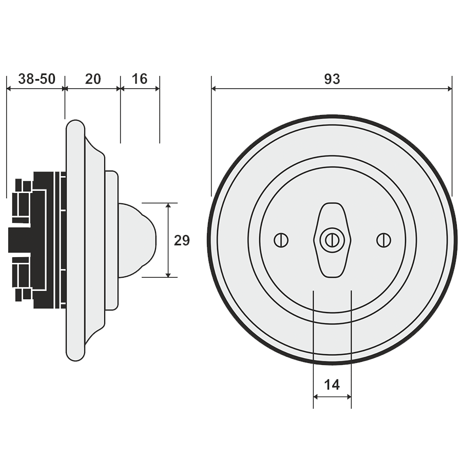 PORCELAIN WALL LIGHT SWITCH CONCHA ROTARY - DYKE & DEAN