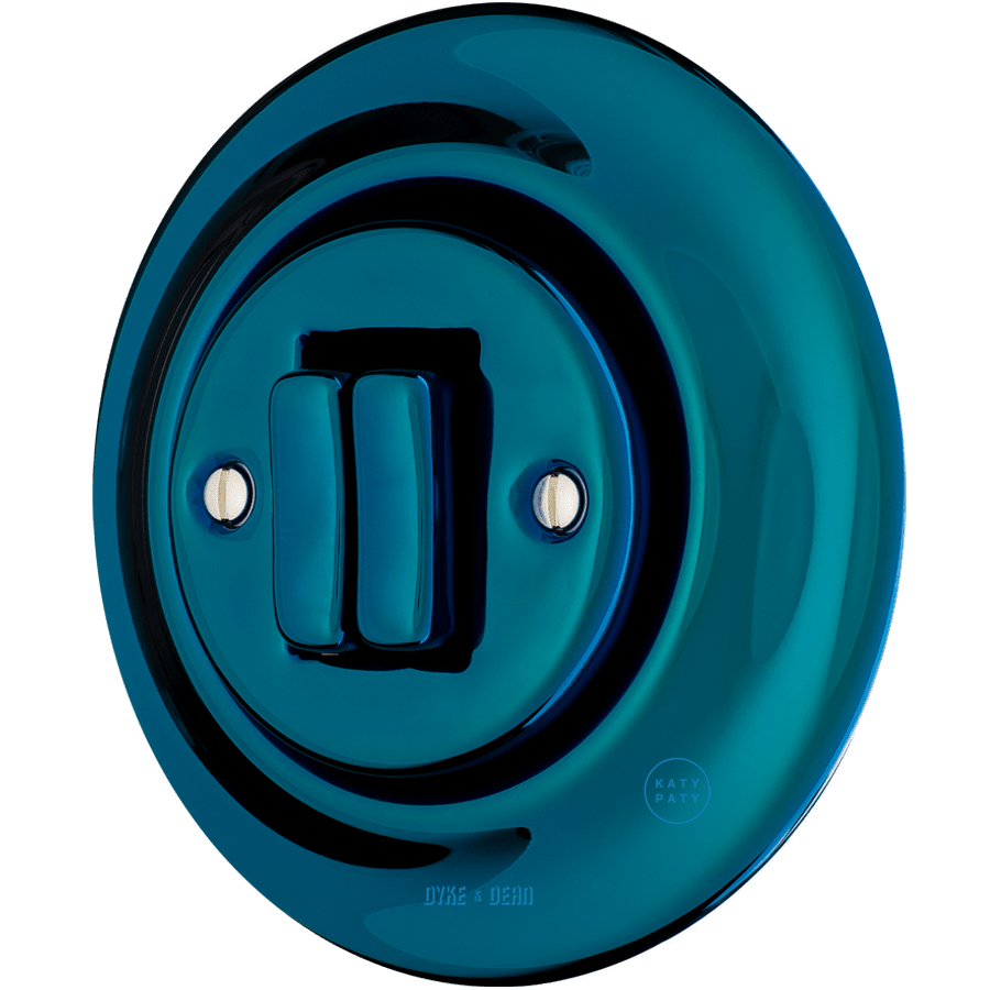 PORCELAIN WALL LIGHT SWITCH DARK BLUE DOUBLE - DYKE & DEAN