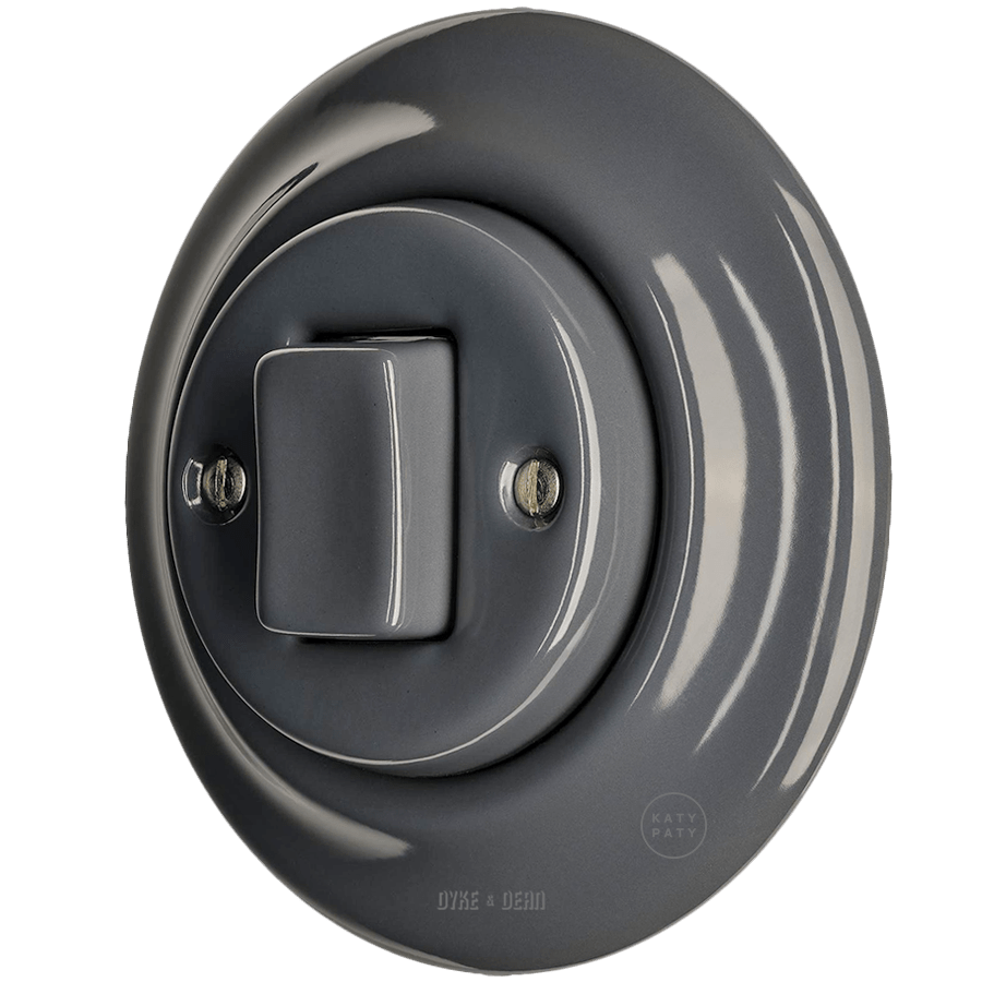 PORCELAIN WALL LIGHT SWITCH DARK GREY FAT BUTTON - DYKE & DEAN