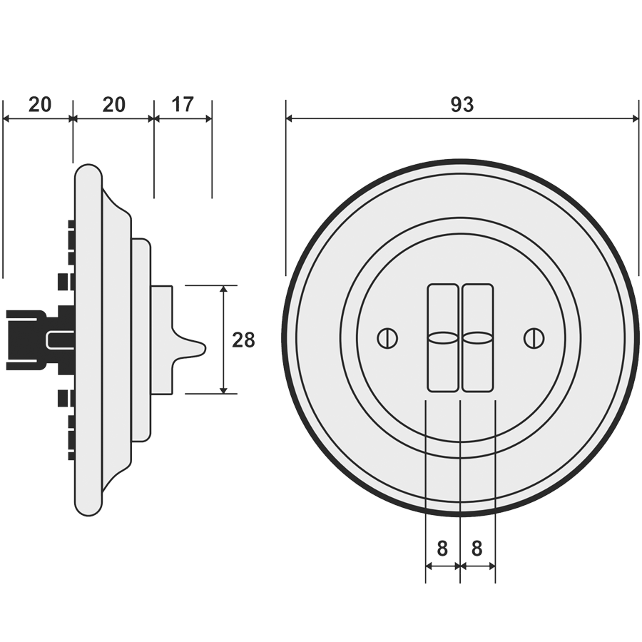 PORCELAIN WALL LIGHT SWITCH DERMA 2 TOGGLE - DYKE & DEAN