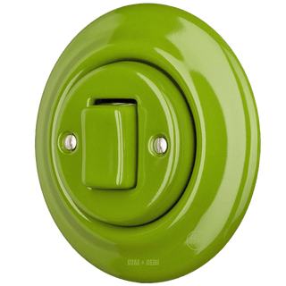 PORCELAIN WALL LIGHT SWITCH GREEN FAT BUTTON - DYKE & DEAN