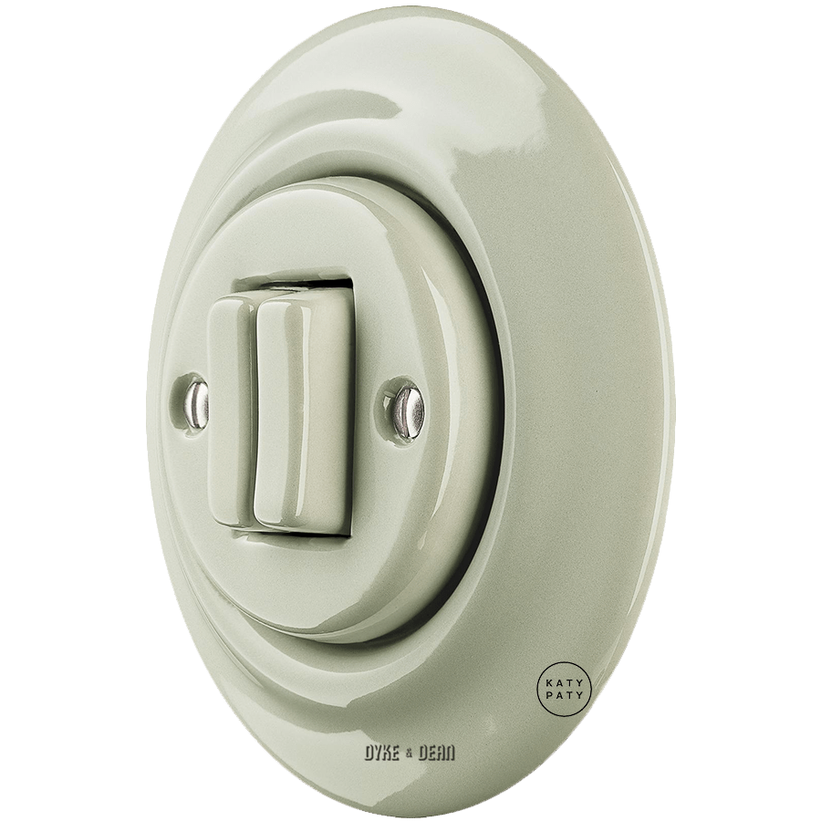 PORCELAIN WALL LIGHT SWITCH GREY GREEN DOUBLE - DYKE & DEAN