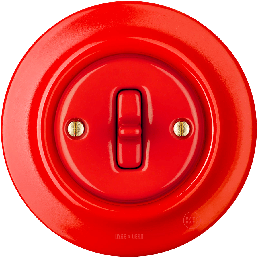 PORCELAIN WALL LIGHT SWITCH RED TOGGLE - DYKE & DEAN