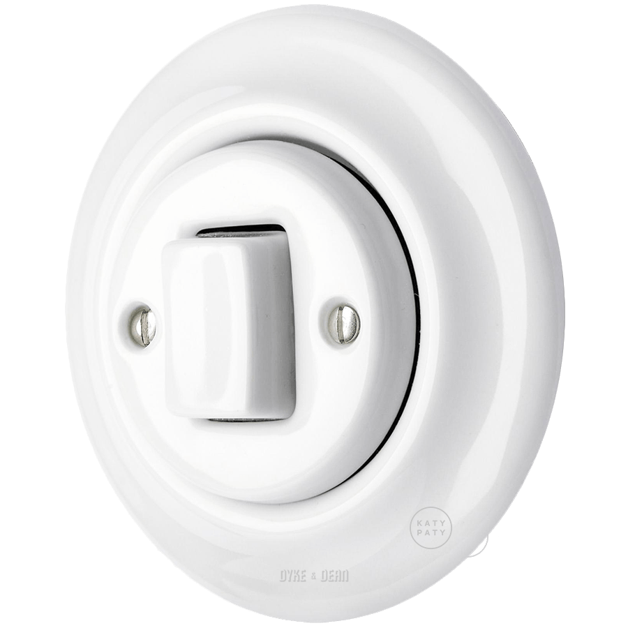 PORCELAIN WALL LIGHT SWITCH WHITE FAT BUTTON - DYKE & DEAN