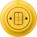 PORCELAIN WALL LIGHT SWITCH YELLOW 2 TOGGLE - DYKE & DEAN
