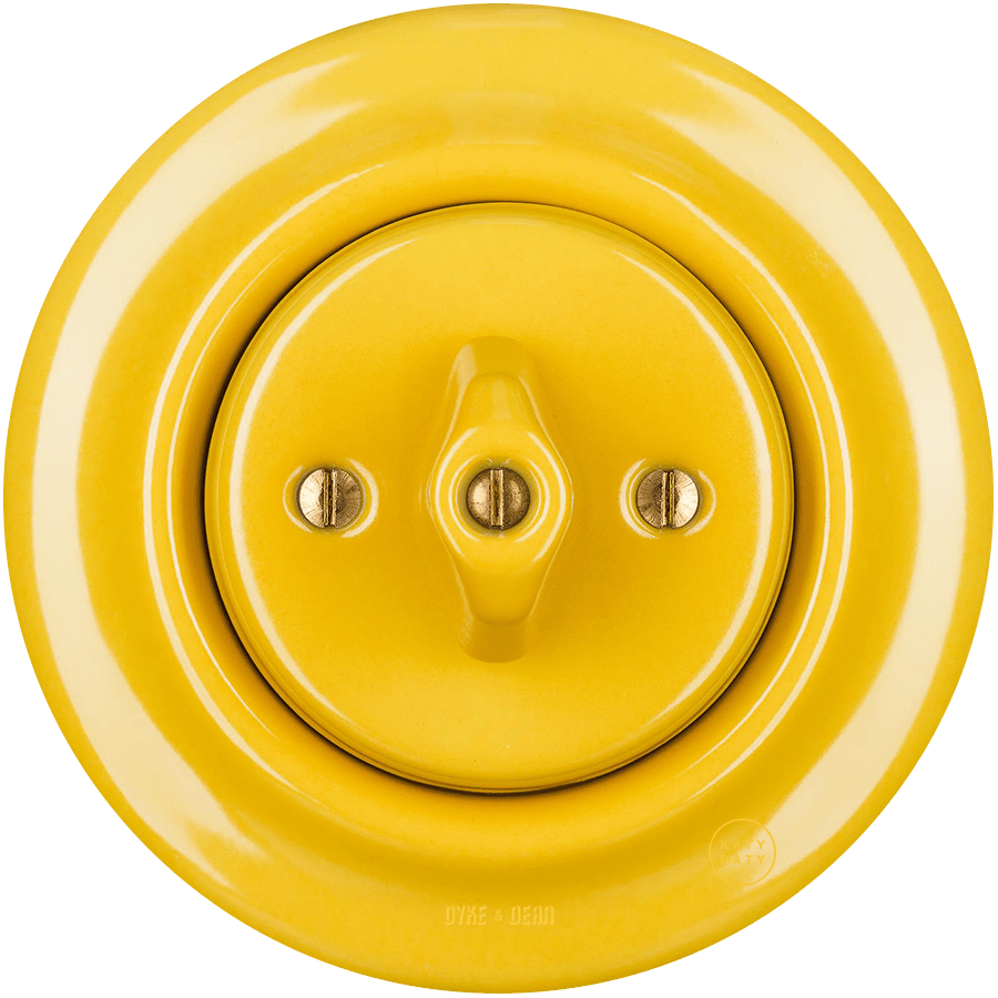 PORCELAIN WALL LIGHT SWITCH YELLOW ROTARY - DYKE & DEAN