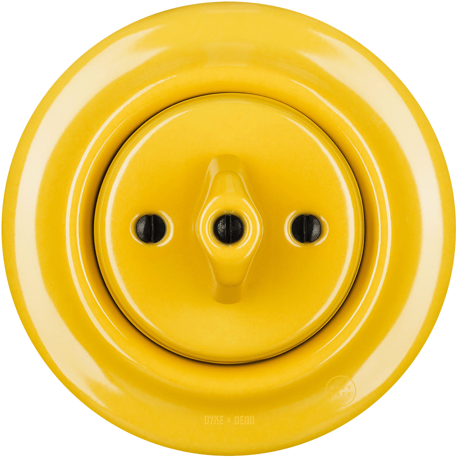 PORCELAIN WALL LIGHT SWITCH YELLOW ROTARY - DYKE & DEAN