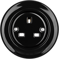 Black round porcelain UK 3-pin wall socket by Katy Paty