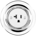 Chrome porcelain USA 20 amp wall socket by Katy Paty