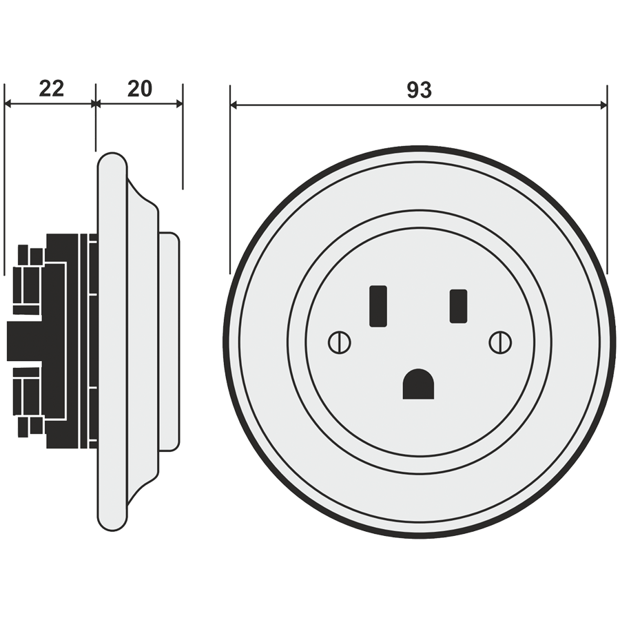 PORCELAIN WALL SOCKET CONCHA USA 15AMP - DYKE & DEAN