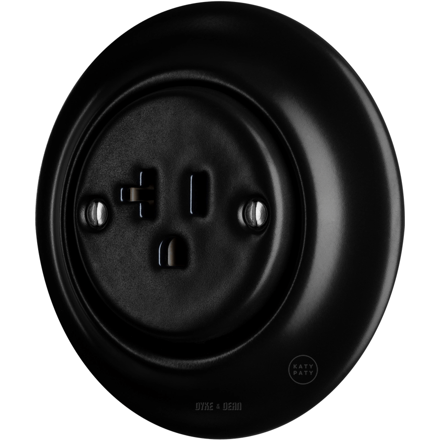 PORCELAIN WALL SOCKET MATT BLACK USA 20 AMP - DYKE & DEAN