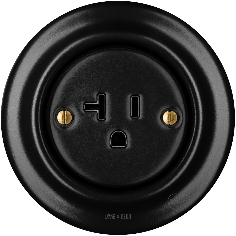 PORCELAIN WALL SOCKET MATT BLACK USA 20 AMP - DYKE & DEAN