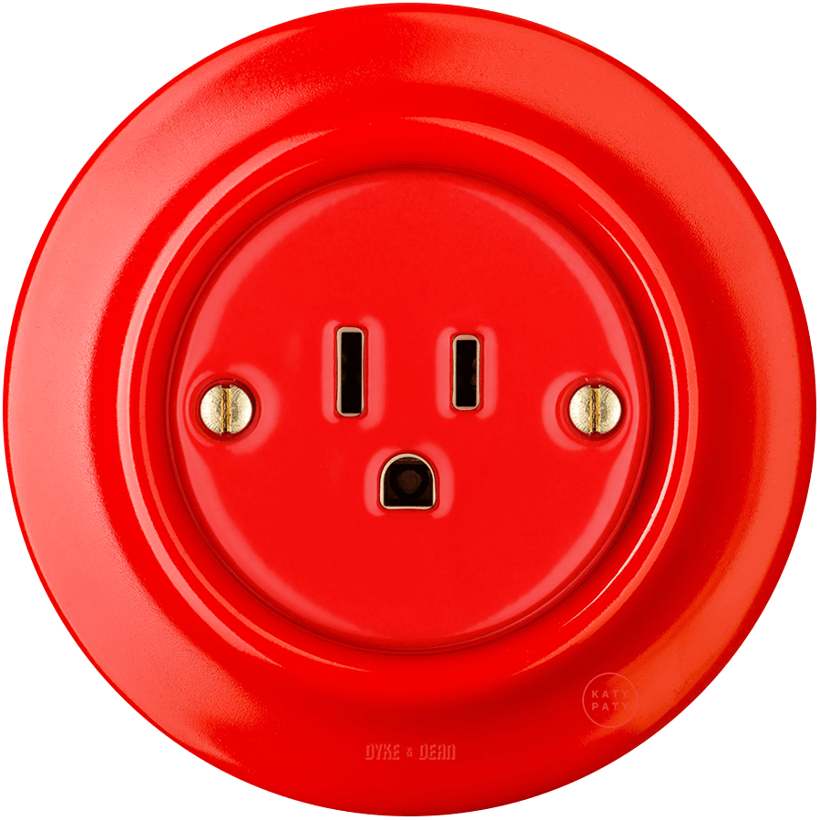 PORCELAIN WALL SOCKET RED USA 15 AMP - DYKE & DEAN