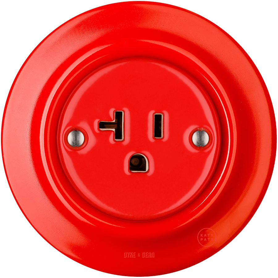 PORCELAIN WALL SOCKET RED USA 20 AMP - DYKE & DEAN