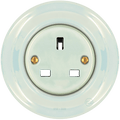 Concha round porcelain UK 3-pin wall socket by Katy Paty