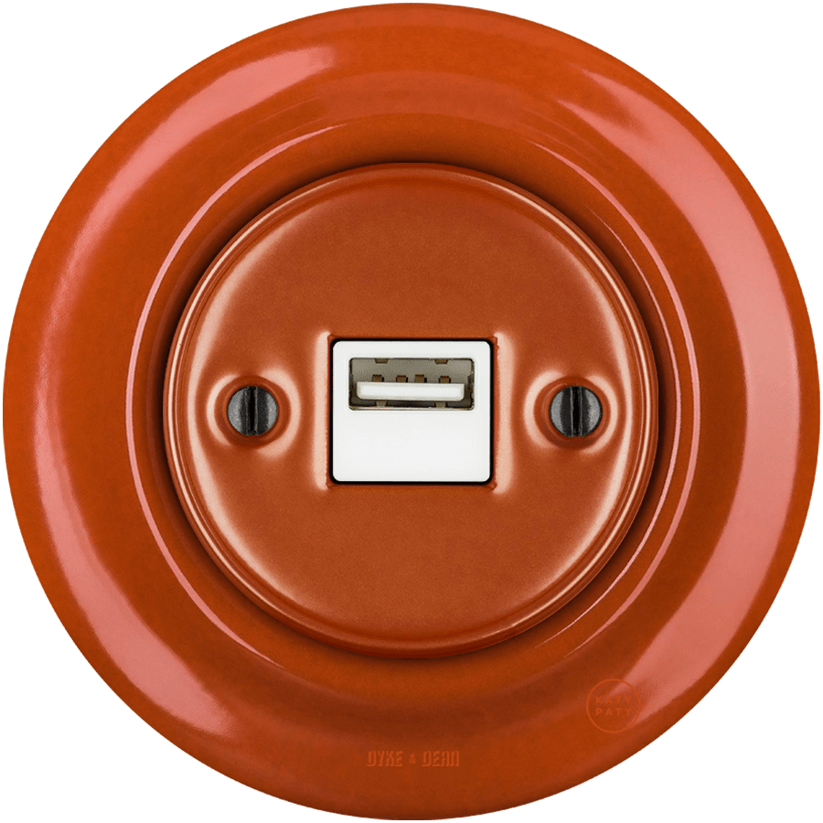 PORCELAIN WALL USB CHARGER BRICK RED BRASS SCREWS - DYKE & DEAN